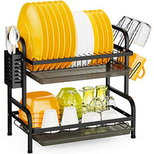 Load image into Gallery viewer, Dish Drying Rack, Swedecor 2 Tier Rust-Resistant Dish Rack Small Dishes Drainer with Drain Board Tray, Glass Holder and Utensil Holder for Kitchen Counter, Black