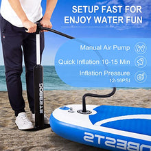 Load image into Gallery viewer, DOBESTS Inflatable Paddle Board Stand-Up Paddleboards 10'6"×33"×6" SUP with Premium Non-Slip Deck, Travel-Backpack Adjustable Paddle, Detachable-Fin, Hand Pump, Safety Leash, Repair Kit Fits (Blue)