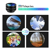 Load image into Gallery viewer, Cell Phone Camera Lens Kit,6 in 1 Universal +0.62x Wide Angle &25x Macro +235°Fisheye +Phone Holder -Shutter Remote+Tripod for iPhone X/8/7/6/6s plus Samsung Android & phone
