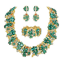 Load image into Gallery viewer, NABROJ Green Rhinestone Choker Necklace for Women Statement Necklace and Earrings Set Party Big Chunky Jewelry Sets- HLN001 Green 3pcs Set