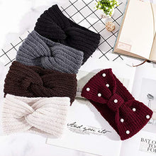 Load image into Gallery viewer, Whaline 5 Pieces Knit Headbands Winter Ear Warmers, 4 Elastic Turban Head Wraps and 1 Pearl Crochet Hair Band, Hair Scrunchies Scarves for Women Girls (Autumn&Winter Colors)