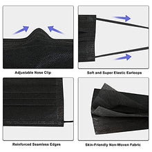 Load image into Gallery viewer, 50Pcs Disposable Face Masks, 3 Ply Disposable Masks, Black Face Mask
