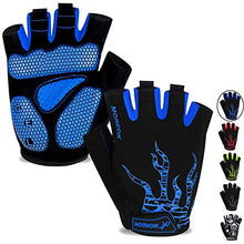 Load image into Gallery viewer, MOREOK Mens Cycling Gloves,Half Finger Biking Glove MTB DH Road Bicycle Gloves Gel Pad Shock-Absorbing Anti-Slip Breathable Motorcycle Mountain Bike Gloves Unisex Women AK050-Blue-M