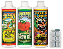 Load image into Gallery viewer, FoxFarm Liquid Nutrient Trio Soil Formula: Big Bloom, Grow Big, Tiger Bloom (Pack of 3-16 oz Bottles) + Twin Canaries Chart