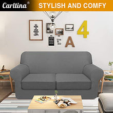 Load image into Gallery viewer, Carltina 3 Piece Thick Sofa Covers for 2 Cushion Couch High Stretch Fitted Couch Cover for Dogs Pet Non Slip Sofa Slipcover for Living Room Furniture Protector Washable (Medium, Light Gray)