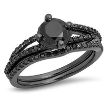 Load image into Gallery viewer, Dazzlingrock Collection 1.35 Carat (Ctw) Black Rhodium Plated Silver Black Diamond Ladies Bridal Engagement Ring Set, Size 7