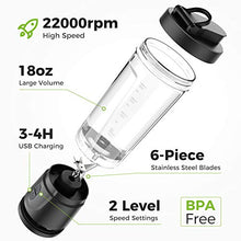 Load image into Gallery viewer, Portable Blender, Kollea Personal Size Blender for Shakes and Smoothies 18oz Smoothie Blender Juice Maker with 6 Blades, Travel Blender for Sports, Gym, Travel, Home, Office Use (Black)