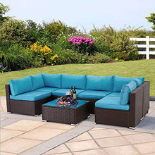 Load image into Gallery viewer, U-MAX 7 Pieces Outdoor Patio Furniture Set, All Weather Brown PE Rattan Wicker Sofa Set, Sectional Furniture Conversation Set with Cushions and Coffee Table for Porch Garden Poolside, Blue