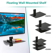Load image into Gallery viewer, WALI Floating Entertainment Center Shelves, Holds Up to 17.6lbs, TV Shelf with Strengthened Tempered Glasses for DVD Players, Cable Boxes, Games Consoles, TV Accessories (CS201B), 1 Shelf, Black