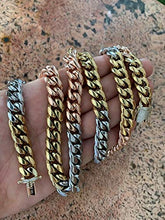 Load image into Gallery viewer, Tri Color Cuban Chain Or Bracelet - Heavy 12mm with Diamond Clasp- Mens Miami Cuban - Yellow Rose & White Gold Over Stainless Steel (20" Chain)