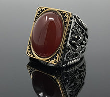 Load image into Gallery viewer, KAR 925K Stamped Sterling Silver Red Agate (Aqeeq) Men's Large Ring I1N (13)