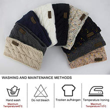 Load image into Gallery viewer, Women Winter Warm Headband Fuzzy Fleece Lined Thick Cable Knit Head Wrap Ear Warmer Black & Beige
