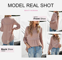 Load image into Gallery viewer, Biucly Womens Spring Summer Boho Tops Lantern Long Sleeve V Neck Pom Pom Shirts Casual Flowy Chiffon Blouses for Women Fashion 2022,US 16-18(XL),Pink