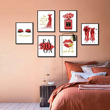 Load image into Gallery viewer, Red Flower Perfume Makeup Art Posters Set of 6 Fashion Canvas Wall Art Prints Makeup Decor Wall Pictures for Bedroom Decor Girls Room Wall Decor (8"x10" UNFRAMED, Blood Red)