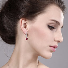 Load image into Gallery viewer, Gem Stone King 925 Sterling Silver Red Created Ruby Women Dangle Earrings (5.00 Ct Oval 10X8MM)