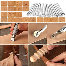 Load image into Gallery viewer, 50 Pieces Leather Working Tools and Supplies with Leather Tool Box Prong Punch Edge Beveler Wax Ropes Needles Perfect for Stitching Punching Cutting Sewing Leather Craft Making