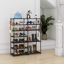 Load image into Gallery viewer, Shoe Rack Shoe Shelf Shoe Storage Organizer with Side Hooks For Entryway, 24-30 Pairs Metal Shoe Rack Taller Shoes Boots Organizer