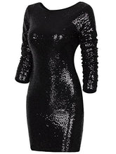 Load image into Gallery viewer, Vijiv Women's Sparkle Glitzy Glam Sequin Long Sleeve Flapper Party Club Dress, Multicolor Black, Medium