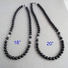 Load image into Gallery viewer, 8mm Black Onyx Mens Necklace, Sterling Silver Accents, 18-24in Custom Length - Handcrafted in USA