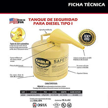 Load image into Gallery viewer, Eagle UI-50-FSY Yellow Galvanized Steel Type I Diesel Safety Can with Funnel, 5 gallon Capacity, 13.5" Height, 12.5" Diameter