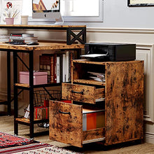 Load image into Gallery viewer, IRONCK Lateral Filing Cabinet with 2 Drawers Industrial Printer Stand on Wheels Home Office Cabinet Open Shelf Mobile Vertical File Cabinet, Vintage Brown