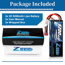 Load image into Gallery viewer, Zeee 7.4V Lipo Battery 2S 50C 5200mAh Lipos Hard Case with Dean-Style T Connector for RC Car Trucks 1/8 1/10 RC Vehicles(2 Packs)
