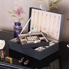Load image into Gallery viewer, BEWISHOME Jewelry Box Organizer with 4 Watch Case Removable Tray Jewelry Display Storage Case - 7 Necklace Hook - Velvet Lining - Earring Ring Bracelet Case for Women Girls - Black PU Leather SSH07B