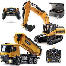 Load image into Gallery viewer, Top Race 23 Channel Hobby Remote Control Excavator and Construction Dump Truck; V4, Construction Vehicle RC Tractor, Full Metal Excavator Toy, Carries 180 Lbs, Diggs 1.1 Lbs Per Cubic Inch: