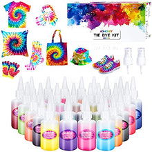 Load image into Gallery viewer, Tie Dye Kit,26 Colors Fabric Dye Kits for Kids, Adults and Groups with Rubber Bands, Gloves, Funnel, Apron,Table Covers and Spray nozzles Add Water Only for Party Gathering Festival User-Friendly