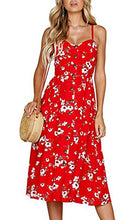 Load image into Gallery viewer, Angashion Women's Dresses-Summer Floral Bohemian Spaghetti Strap Button Down Swing Midi Dress Blue Purple Small