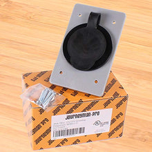 Load image into Gallery viewer, HJP-5278-CWP 15 AMP Straight Blade Flanged Male Power Inlet Receptacle, 15 A, 125 V, NEMA 5-15P, Integrated Nylon Faceplate, Body And Rubber Waterproof Cover (1, Black/Grey)