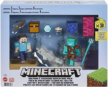 Load image into Gallery viewer, Minecraft Treasure Hunt Adventure Pack Figures, Accessories and Papercraft Blocks, Complete Play in a Box, Toy for Kids Ages 6 Years and Older