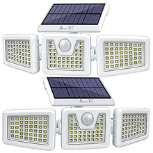 Load image into Gallery viewer, Bundle - 2 Pack Black LED Solar Motion Sensor Lights & 2 Pack White LED Solar Motion Sensor Lights; 128 LED 800LM, 3 Adjustable Heads, 270° Wide Angle Illumination, IP65 Waterproof