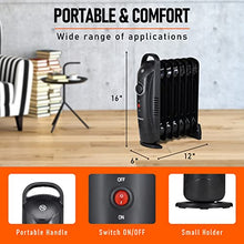 Load image into Gallery viewer, Oil Filled Radiator Heater Electric – 700W Portable Space Heater with Thermostat,Super Quiet Oil Heater,Overheat Protection for Home, Office, Automatic Radiator Heater