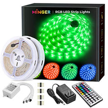 Load image into Gallery viewer, MINGER Led Strip Lights Kit, 32.8Ft RGB Light Strip with Remote, Controller Box and Support Clips for Room, Bedroom, Home, Kitchen Cabinet, Party Decoration 12V/3A Adapter, Non-Waterproof, 2x16.4Ft