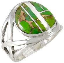 Load image into Gallery viewer, Turquoise Ring Sterling Silver 925 Genuine Gemstones Size 6 to 11 (Green Turquoise, 10)