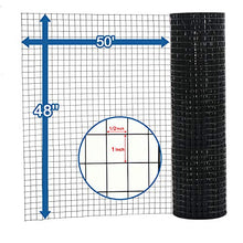 Load image into Gallery viewer, 48'' x 50' Hardware Cloth 16 Gauge 0.5inch by 1 inch Black Vinyl Coated Welded Fence Mesh for Home and Garden Fence and Home Improvement Project (48'' x 50')