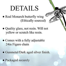 Load image into Gallery viewer, Handmade Monarch Butterfly Wing in Glass Pendant, Heart Jewelry for Women, New Tiffany Artisan Necklaces, Gift Ideas for Woman, Ethically Sourced Necklace