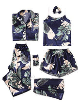 Load image into Gallery viewer, SheIn Women's 7pcs Pajama Set Cami Pjs with Shirt and Eye Mask Navy Tropical Medium