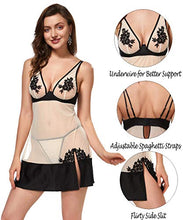 Load image into Gallery viewer, LINGERLOVE Women Sexy Babydoll Lingerie V Neck See Through Chemise Lace Nightgown with Underwire S-4XL Plus Size Black