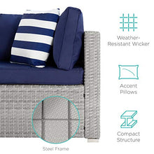 Load image into Gallery viewer, Best Choice Products 5-Piece Modular Outdoor Sofa Conversation Furniture Set, Patio Wicker Sectional for Backyard, Garden w/ 3 Chairs, Ottoman Chair, 2 Pillows, 6 Seat Clips, Coffee Table - Gray/Navy