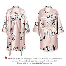 Load image into Gallery viewer, JOEY MACON Silky Robe Chemise Slip Pajamas 2pcs Sets Floral Pattern Nightgown removable pad pockets (Pink, S)