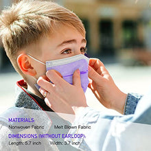 Load image into Gallery viewer, Unifandy Kid Face Mask, 50PC 3 Ply Disposable Face Mask Colorful Set for Children, Durable Nose Wire Earloop Protective Cover, Back to School Supplies