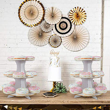 Load image into Gallery viewer, 2 Set White And Gold 3-Tier Round Cardboard Cupcake Stand for 24 Cupcakes Perfect for Oh Baby Bridal Shower Birthday Party Supplies (White)