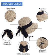 Load image into Gallery viewer, Verabella Sun Hat Womens Wide Brimed Floppy Hat Women's Hats UPF 50+ Foldable/Packable Straw Sun Beach Hat Pool Hat Straw Hat Women for Vacation, Beige/Coffee