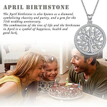 Load image into Gallery viewer, Birthstone-Necklace for Women, Solid Sterling Silver Family Tree-of-Life-Pendant, Crystal Gemstone Charm Jewelry, Birthday Gift for Mom Wife Girlfriend Grandma (April Birthstone)