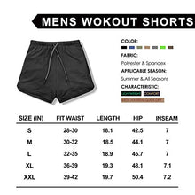 Load image into Gallery viewer, Leidowei Men's 2 in 1 Workout Running Shorts Lightweight Training Yoga Gym 7" Short with Zipper Pockets Black Fluorescent 2XL