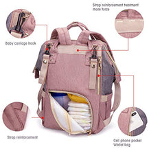 Load image into Gallery viewer, Qimiaobaby Diaper Bag Backpack, Baby Nappy Storage Travel Bag,With Bottle Bag,Stroller Belt And Diaper Changing Pad (Pink Gray)