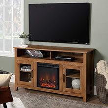 Load image into Gallery viewer, WE Furniture Tall Rustic Wood Fireplace Stand for TV's up to 64" Living Room Storage, Barnwood Brown