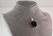Load image into Gallery viewer, Sterling Silver 925 Round Flat Black Onyx Pendant Necklace 16+2 inches Chain - Elegant Gift Box